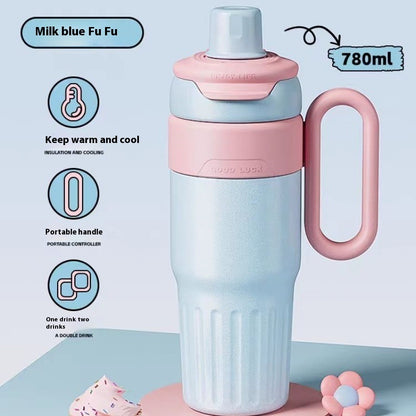 Gradient insulated tumbler in pink with flip straw lid