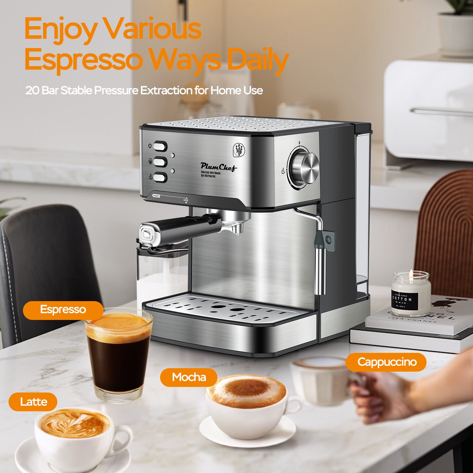 Espresso machine removable water tank detail