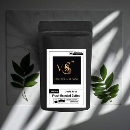 Costa Rica single origin medium roast coffee — Vibrational Sync bag detail