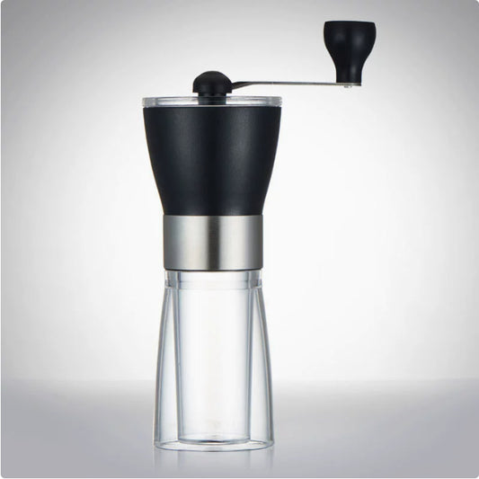 Hand-crank ceramic burr coffee grinder — hero view