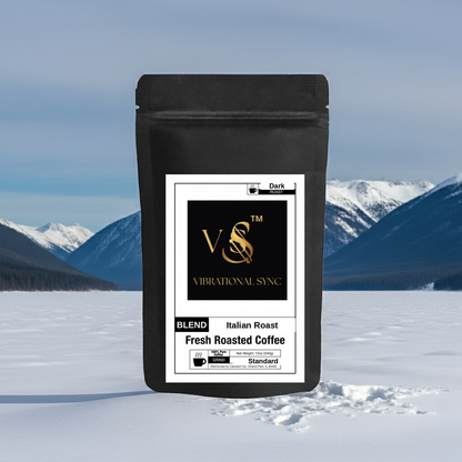 Italian Roast bold dark roast coffee — Vibrational Sync bag detail