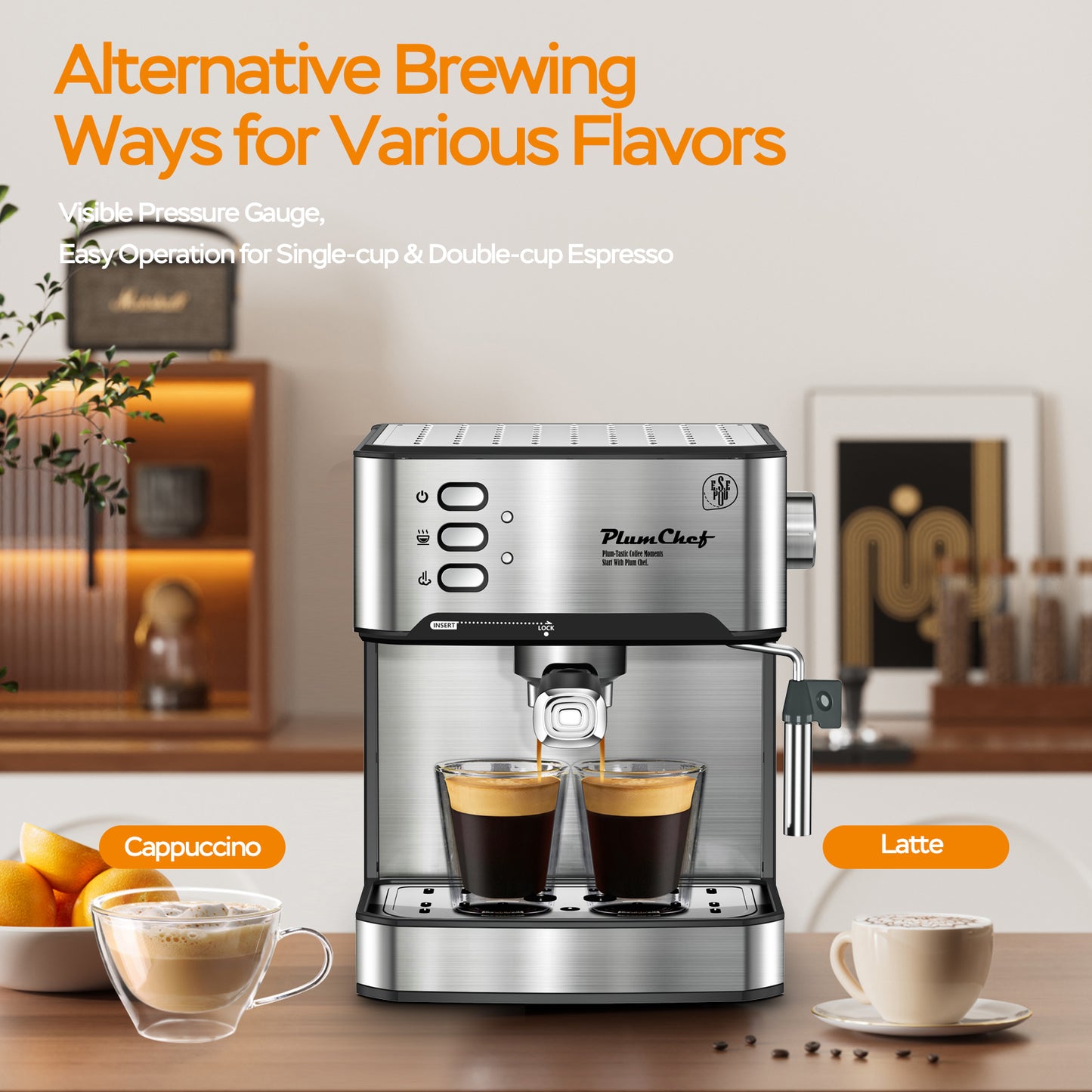 Espresso machine pulling double shot with rich crema
