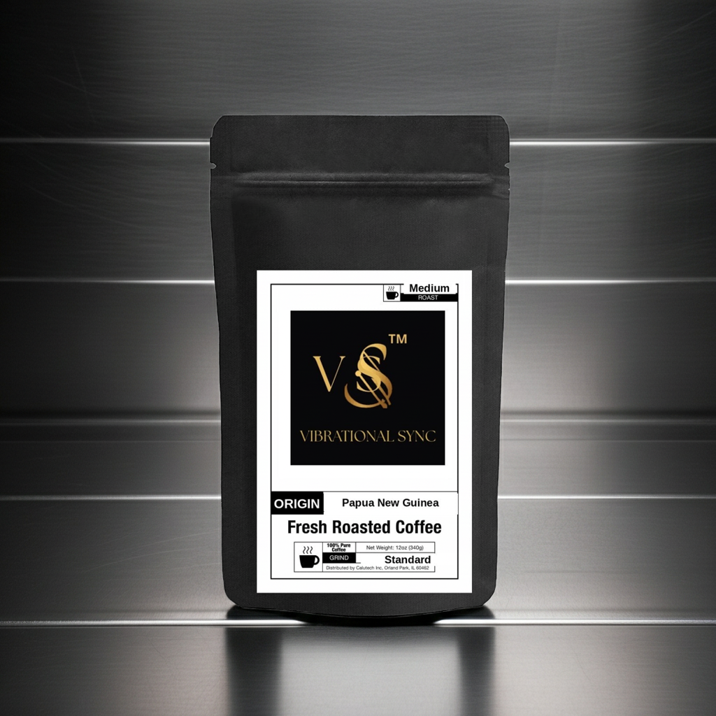Papua New Guinea single origin medium roast — Vibrational Sync bag detail