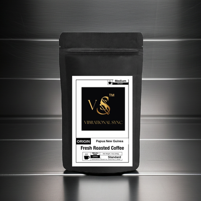 Papua New Guinea single origin medium roast — Vibrational Sync bag detail