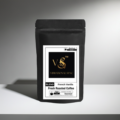 French Vanilla flavored medium roast coffee by Vibrational Sync — bag detail