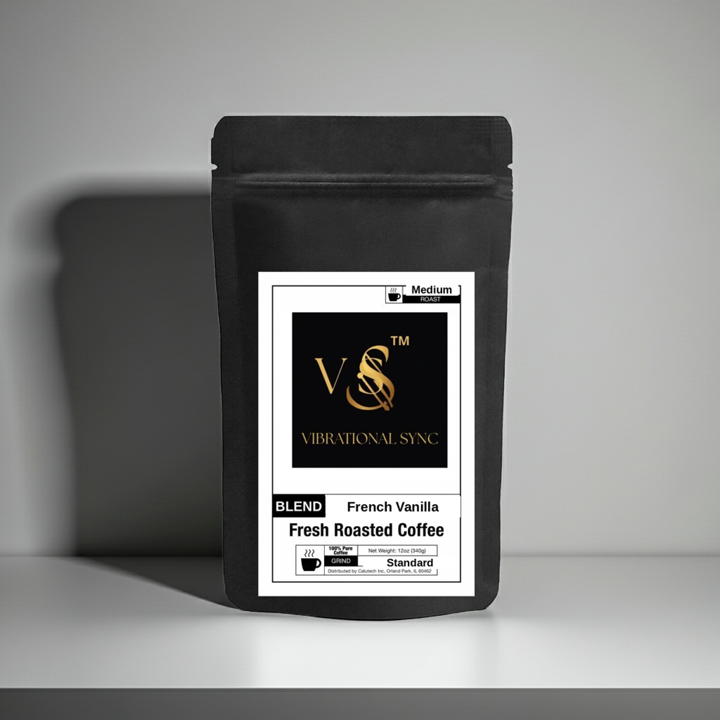 French Vanilla coffee grounds close-up — natural vanilla flavored medium roast