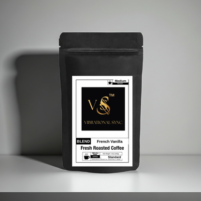 French Vanilla coffee grounds close-up — natural vanilla flavored medium roast