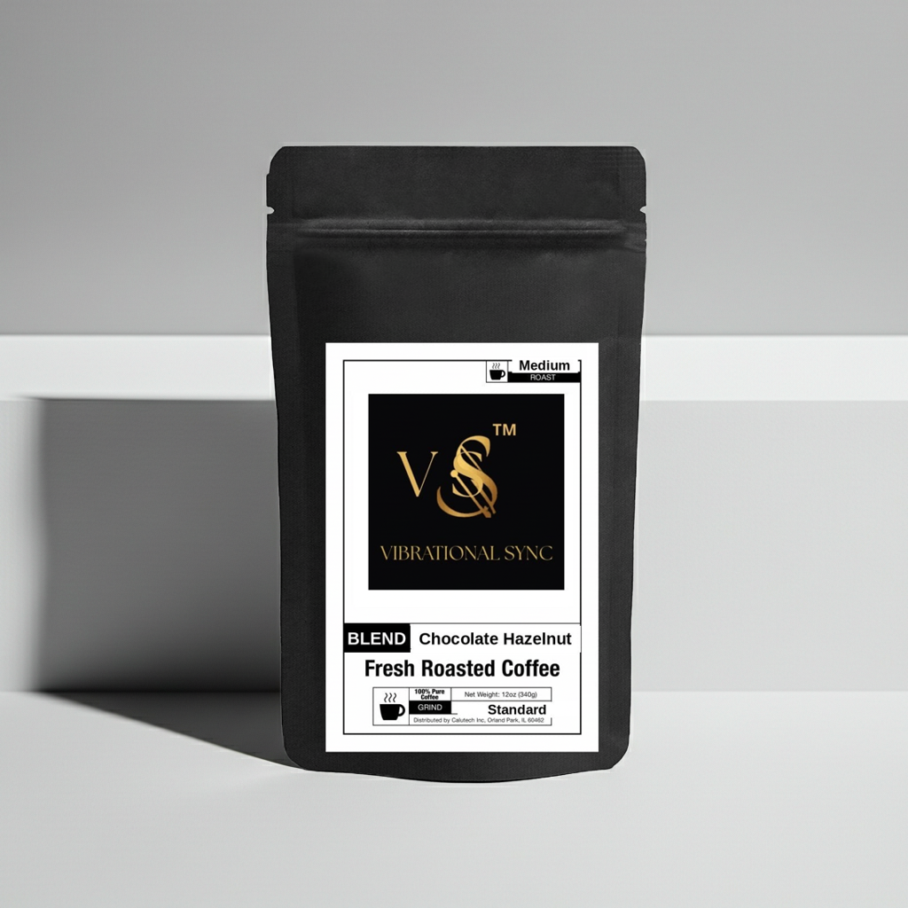 Chocolate Hazelnut flavored coffee — Vibrational Sync bag detail