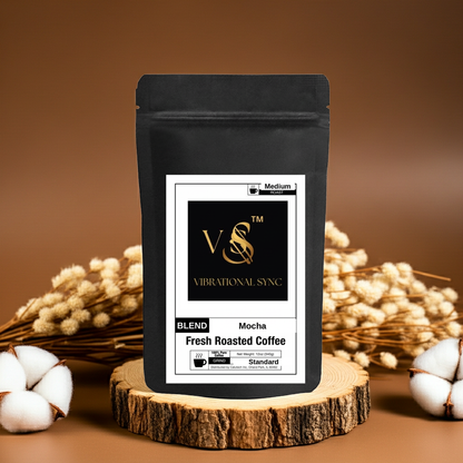 Mocha flavored chocolate medium roast coffee — Vibrational Sync bag detail