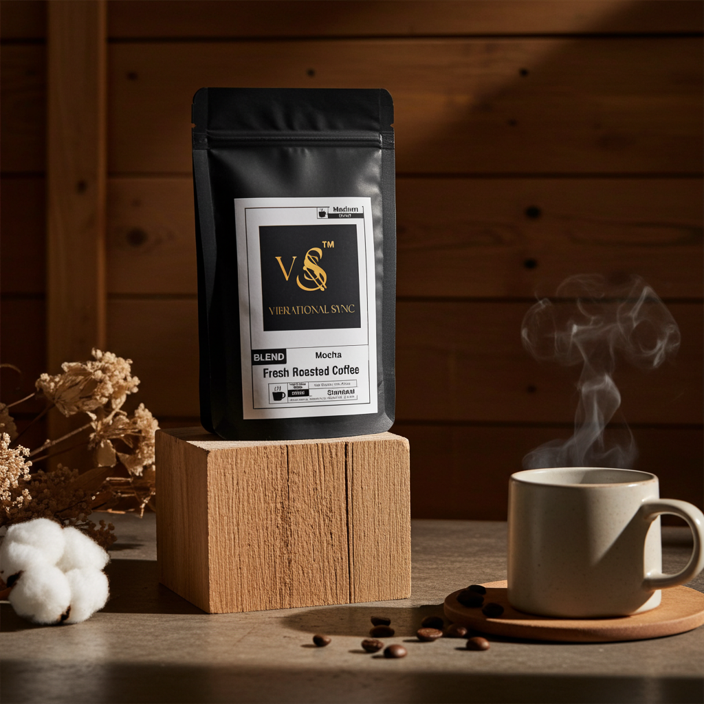 Mocha coffee lifestyle scene — Vibrational Sync