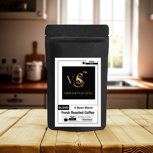6 Bean Blend premium global espresso blend — Vibrational Sync bag detail