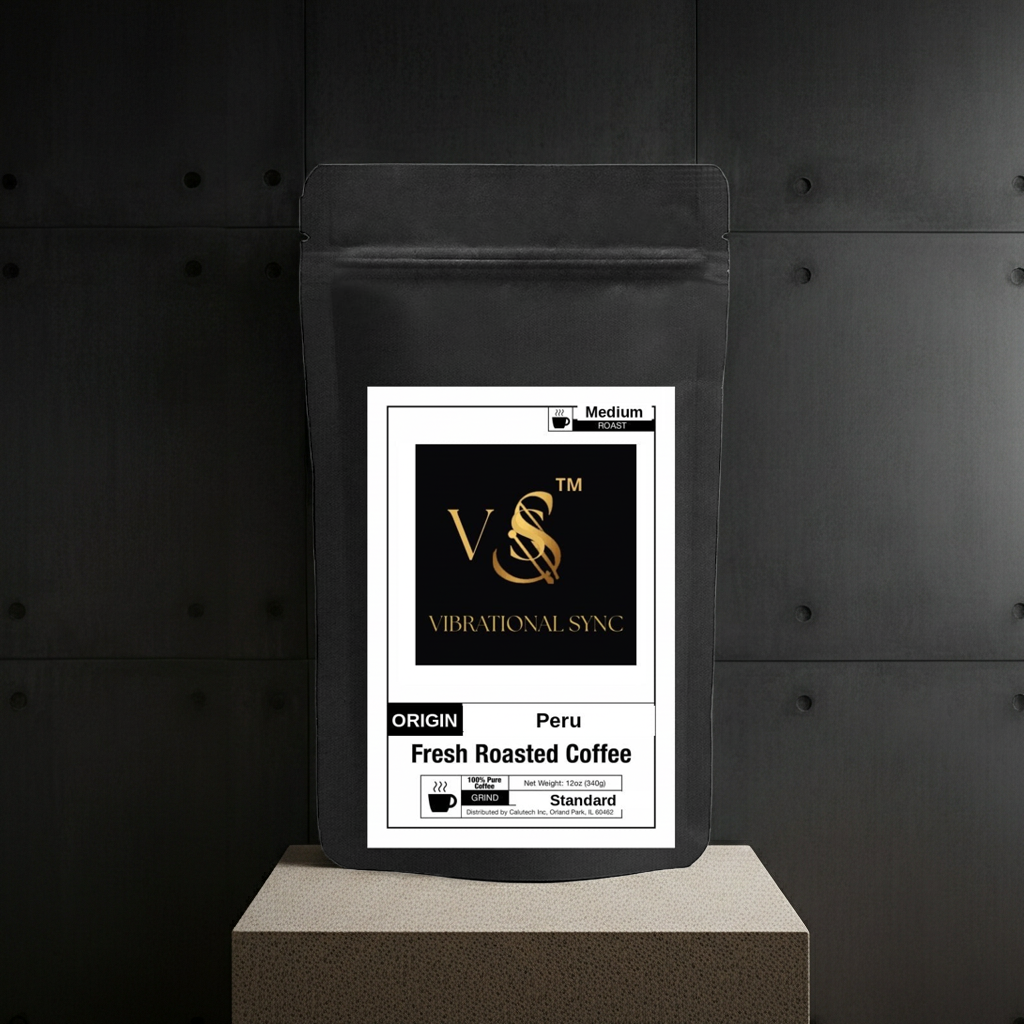 Peru Piura single origin medium roast Arabica — Vibrational Sync bag detail