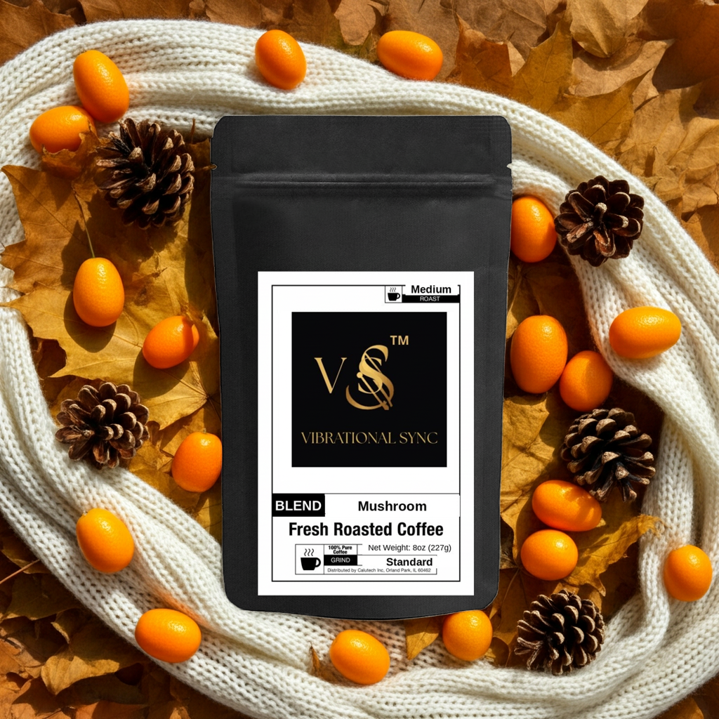 Mushroom coffee with lion's mane, cordyceps and reishi — Vibrational Sync bag detail