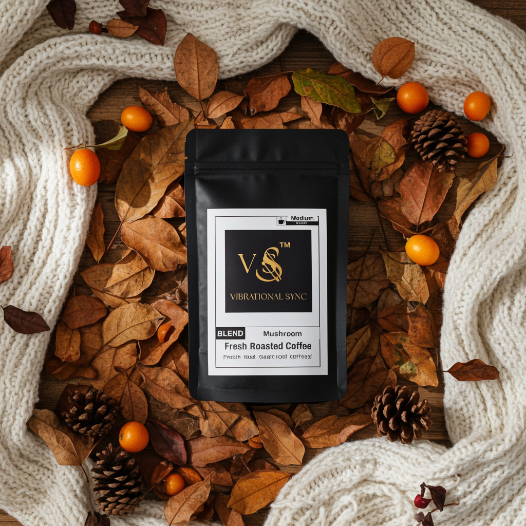 Medium roast mushroom coffee brewed cup — Vibrational Sync