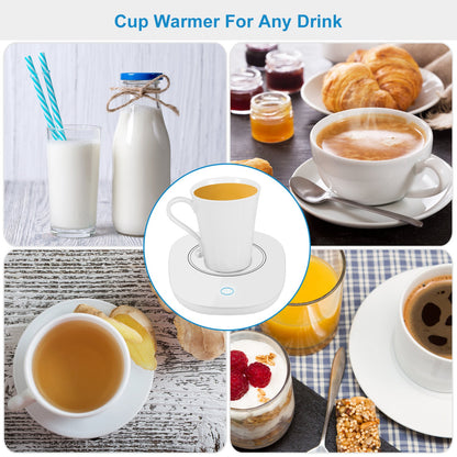 Desk beverage warmer with milk — versatile use