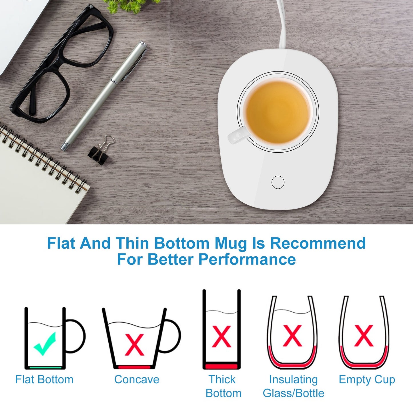 Coffee mug warmer in home office setup