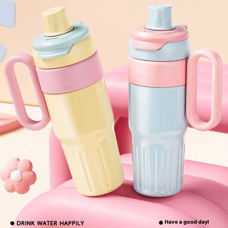 Gradient insulated tumbler in white with carry handle
