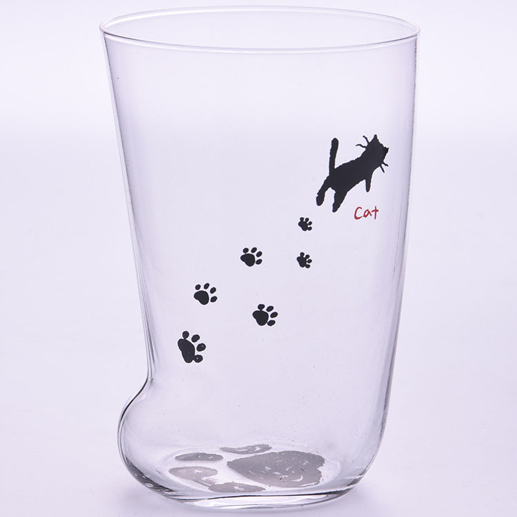 Cat paw glass mug with frosted paw-print pattern
