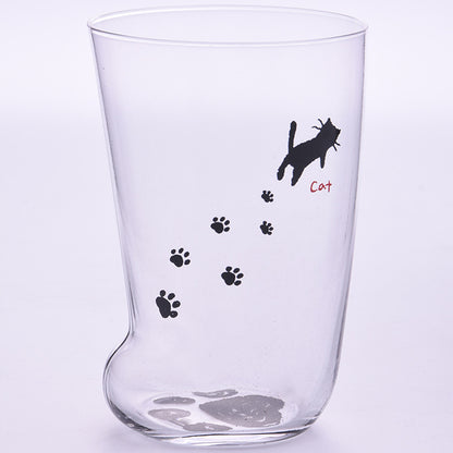 Cat paw glass mug with frosted paw-print pattern