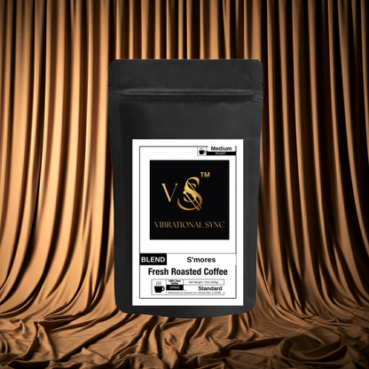 S'mores flavored coffee with chocolate, marshmallow and graham — Vibrational Sync bag detail