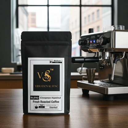 Cinnamon Hazelnut coffee lifestyle scene — Vibrational Sync