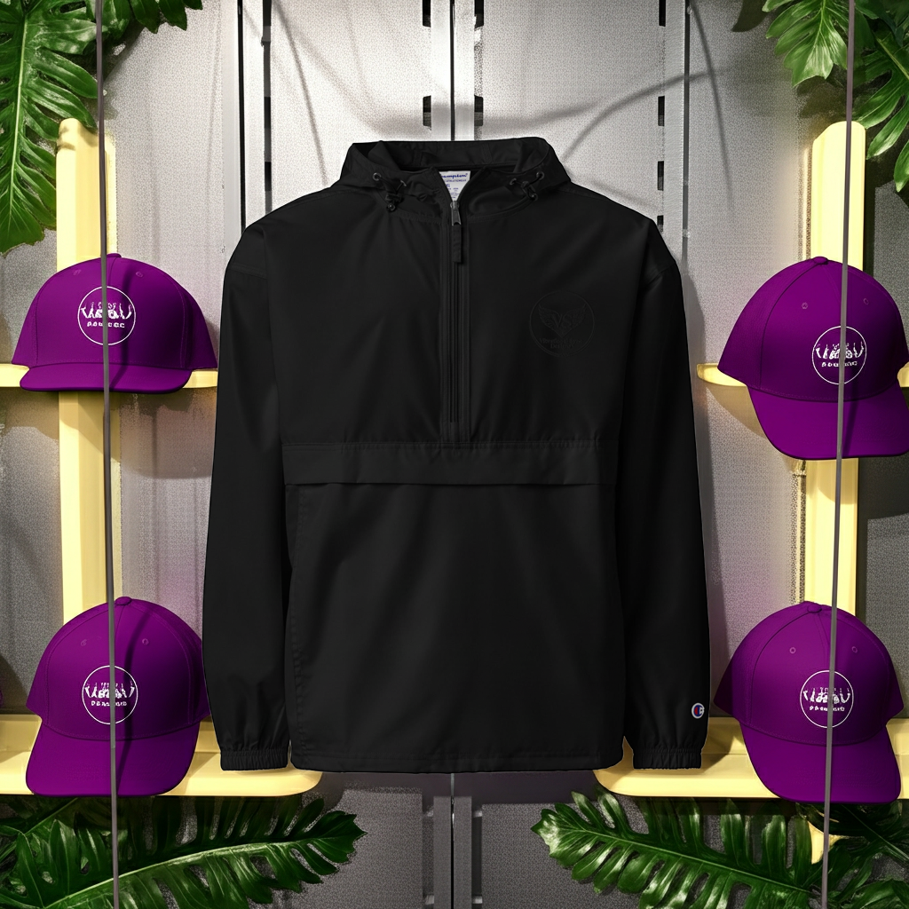 Vibrational Sync Designs Embroidered Champion Packable Jacket