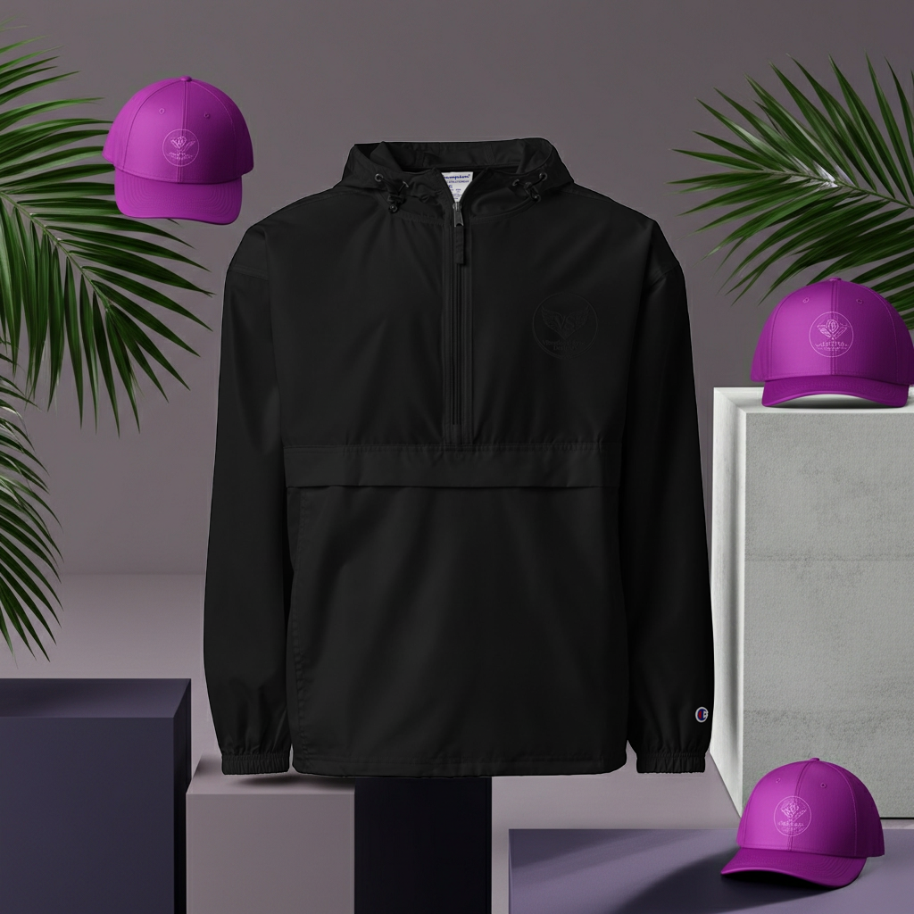 Vibrational Sync Designs Embroidered Champion Packable Jacket