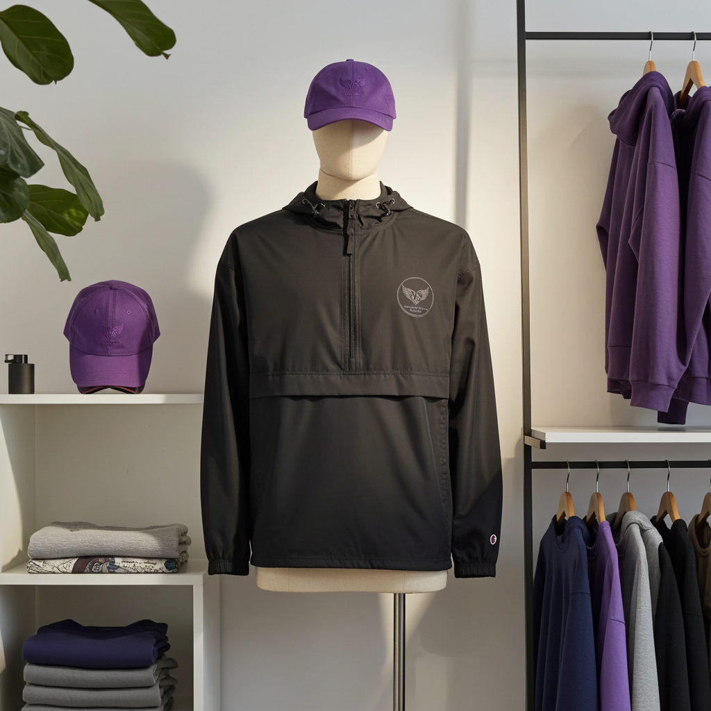 Vibrational Sync Designs Embroidered Champion Packable Jacket