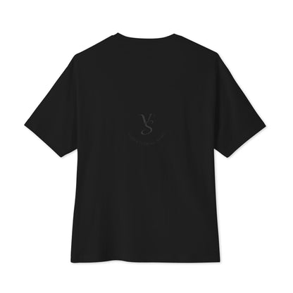 Oversized boxy tee in Black, back, with small Vibrational Sync logo