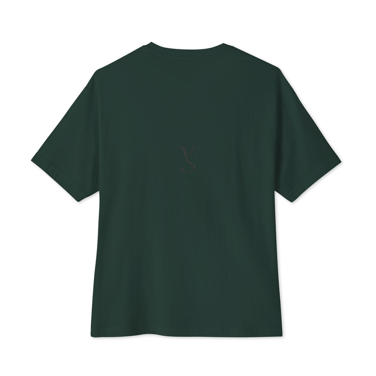 Oversized boxy tee in Forest, back, with small Vibrational Sync logo