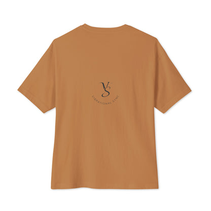 Oversized boxy tee in Toast, back, with small Vibrational Sync logo