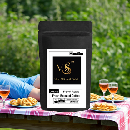 French Roast dark Central American coffee blend — Vibrational Sync bag detail