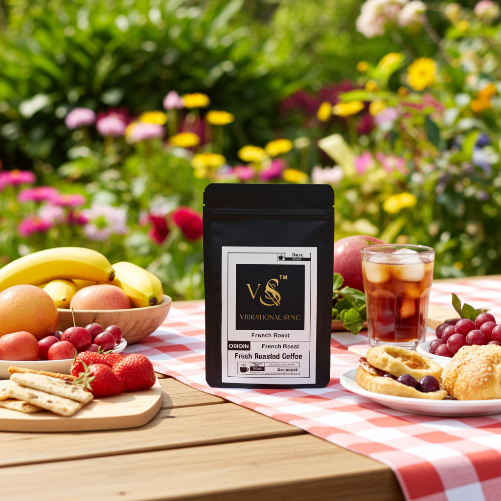 French Roast coffee lifestyle scene — Vibrational Sync